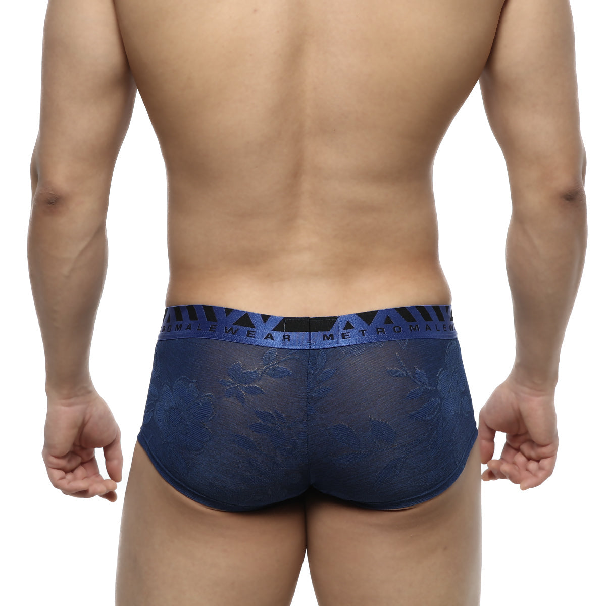 Blue lace jacquard trunk underwear for men with a patterned waistband by MetroMaleWear royal 2026-18