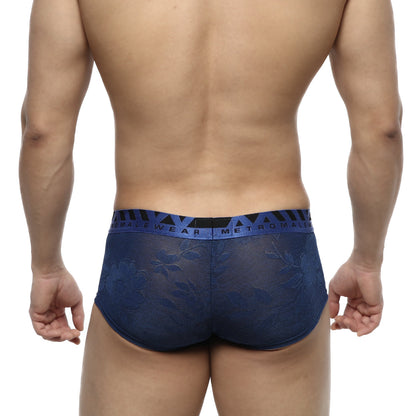 Blue lace jacquard trunk underwear for men with a patterned waistband by MetroMaleWear royal 2026-18