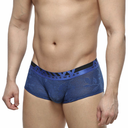 Blue patterned jacquard men’s briefs with black and blue m.e.t. elastic waistband metroMalewear royal trunk 2026-18