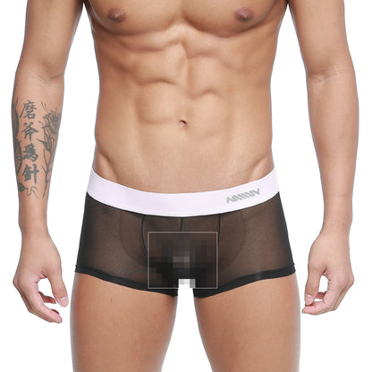 Black sheer mesh briefs with white elastic waistband branded amuw from MetroMaleWear Tull Trunk 2026-19