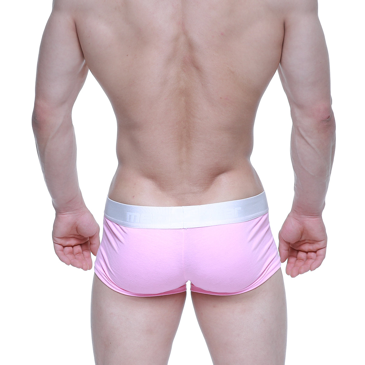 Pink athletic briefs with white elastic waistband metro male wear candy coated pink trunk 2026-25 front view