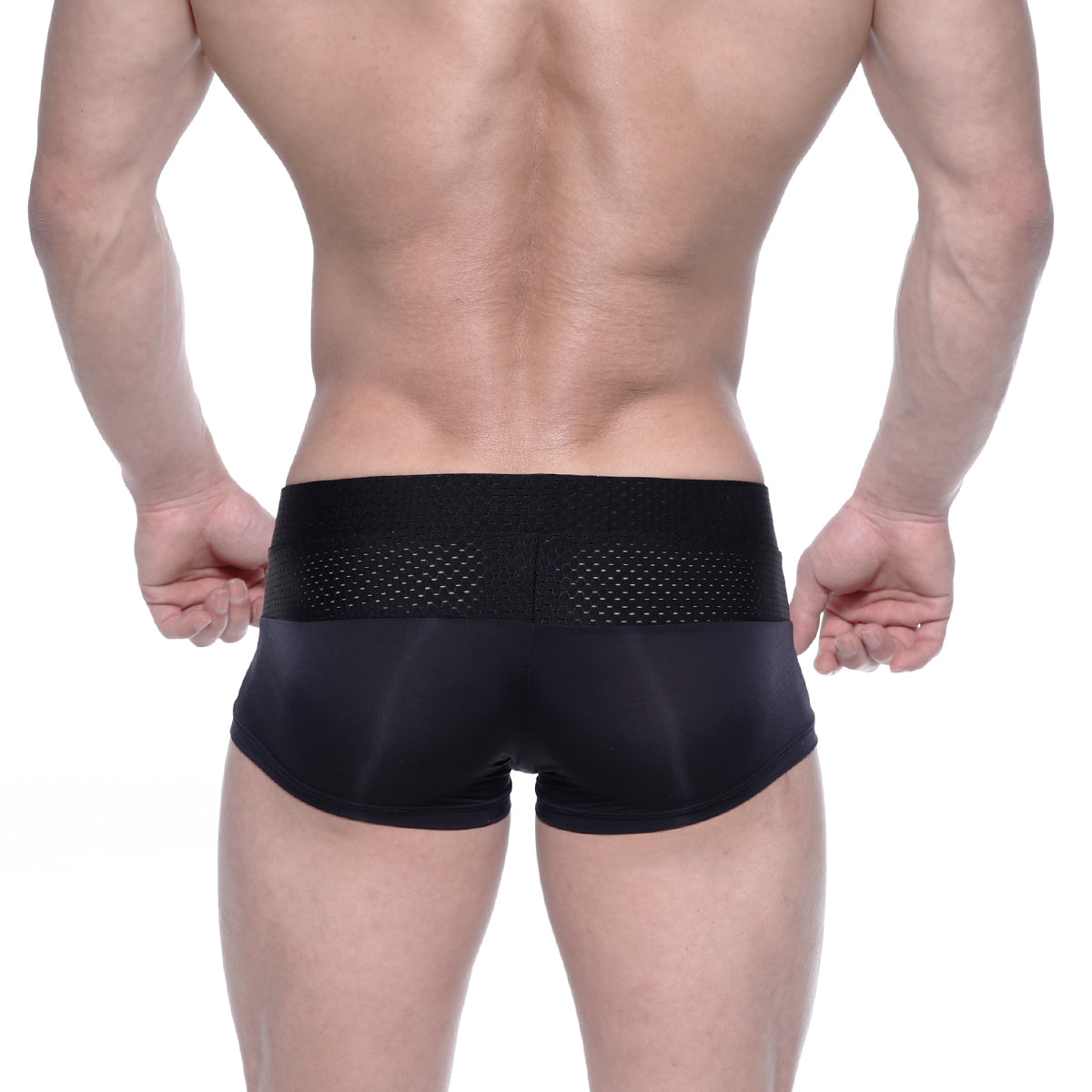Black MetroMaleWear Noto trunk athletic briefs with breathable mesh panel on waistband for enhanced comfort and support