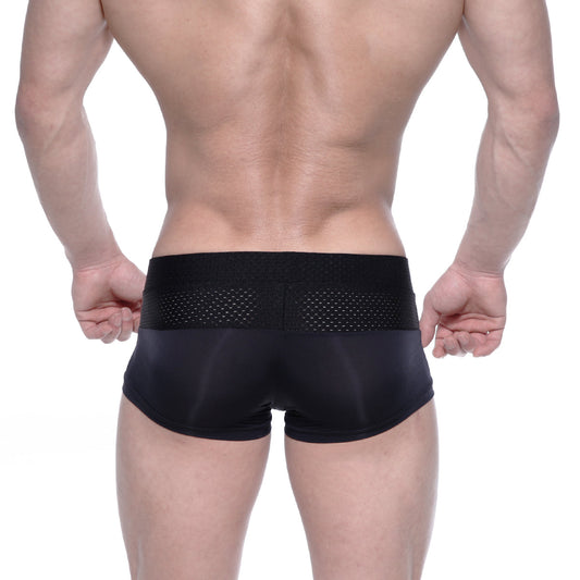 Black MetroMaleWear Noto trunk athletic briefs with breathable mesh panel on waistband for enhanced comfort and support