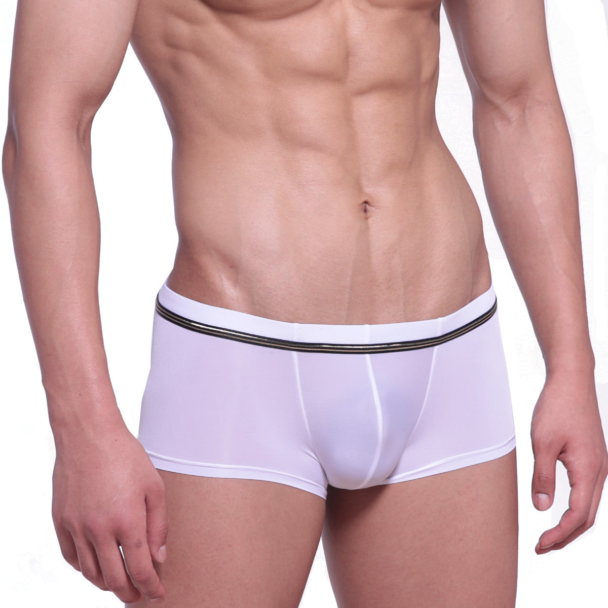 White mens briefs metro malewear faro boxer brief with black elastic waistband featuring two thin stripes