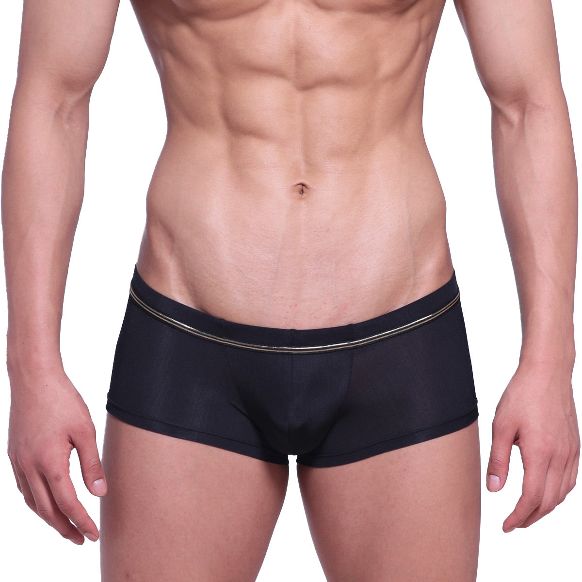 MetroMaleWear Faro boxer brief black with sleek form-fitting design and subtle silver trim along the waistband