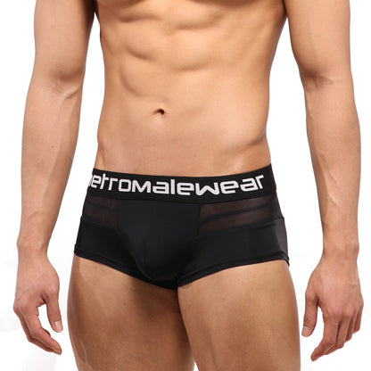 Black men’s briefs with white metromalewear waistband and mesh side panels metroMalewear short boxer mesh black 2026-50