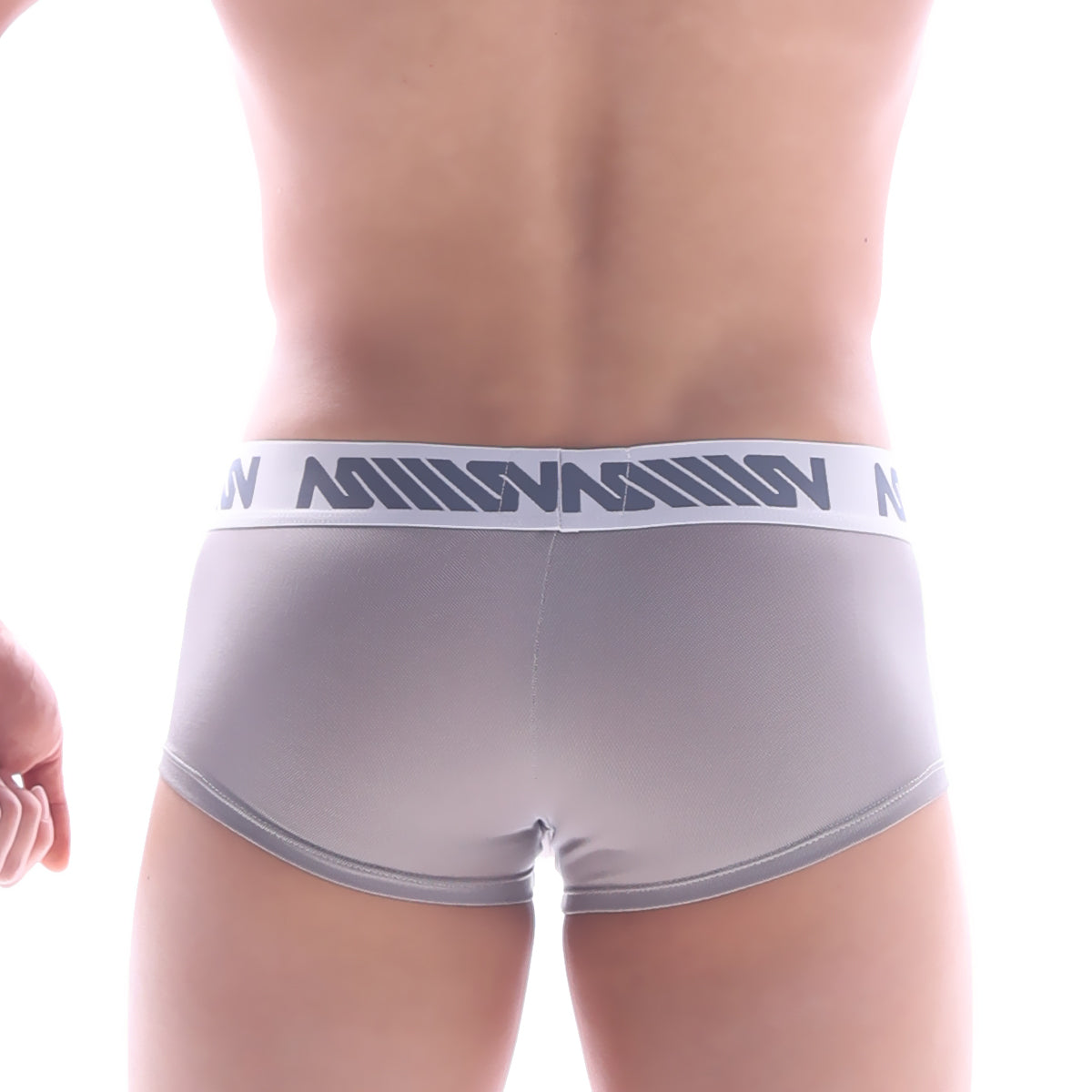 Gray metro male wear lux short boxer briefs with white waistband and dark gray n logo pattern 2026-51