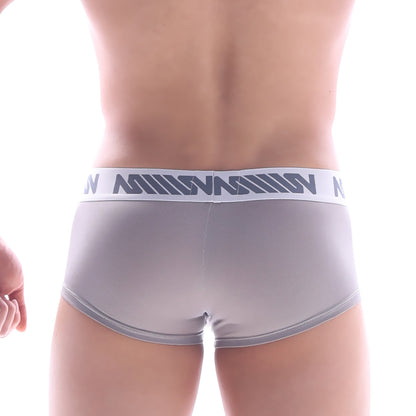 Gray metro male wear lux short boxer briefs with white waistband and dark gray n logo pattern 2026-51