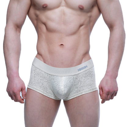 MetroMaleWear Gloria short boxer metallic silver briefs with textured shimmer and branded waistband