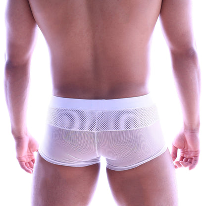 White mesh briefs with a solid white waistband from metromalewear sencillo trunk 2026-60 for comfortable everyday wear