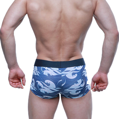 MetroMaleWear Pado short boxer 2026-64 blue and white wave patterned men’s boxer briefs with black elastic waistband