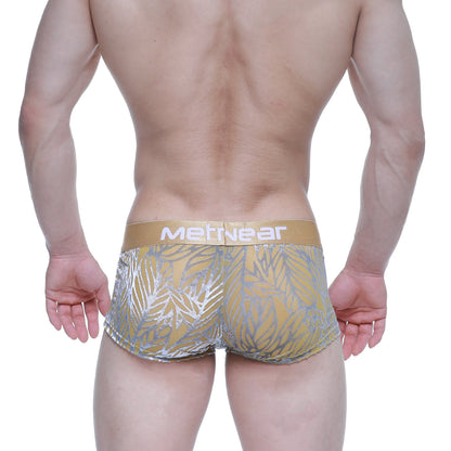 MetroMaleWear elegant short boxer 2026-65 gold and silver leaf patterned men’s briefs with metallic waistband