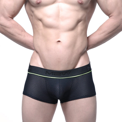 Black mesh briefs with neon green trim and new brand logo on waistband from MetroMaleWear meta trunk black 2026-75