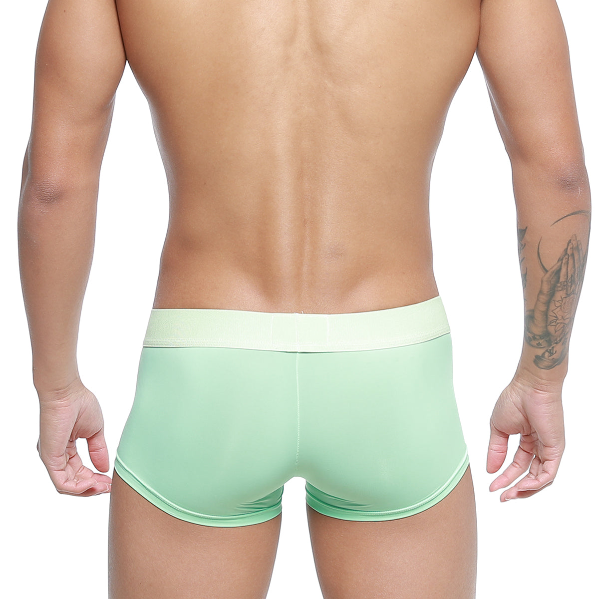 Mint green MetroMaleWear pastel trunk briefs with matching waistband designed for comfortable everyday wear