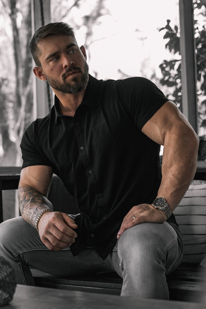 Jed North Men's Muscle-Fit Stretch Short Sleeve Shirt - Onyx Black