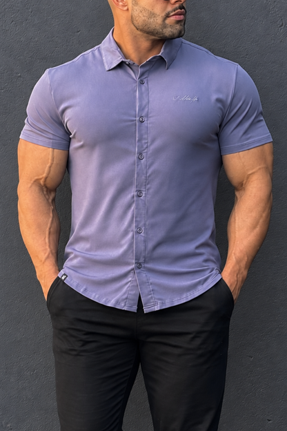 Jed North Men's Muscle-Fit Stretch Short Sleeve Shirt - Muted Blue