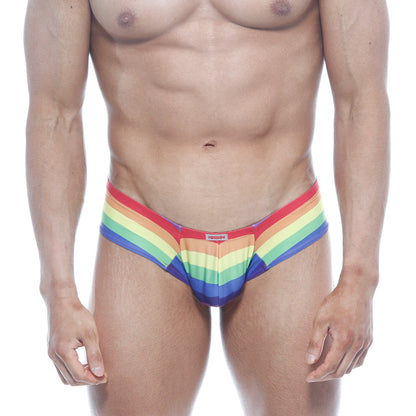 MetroMaleWear Micro Cheek Rainbow 2027-04 rainbow-striped men’s briefs with snug fit and elastic waistband in bold colors