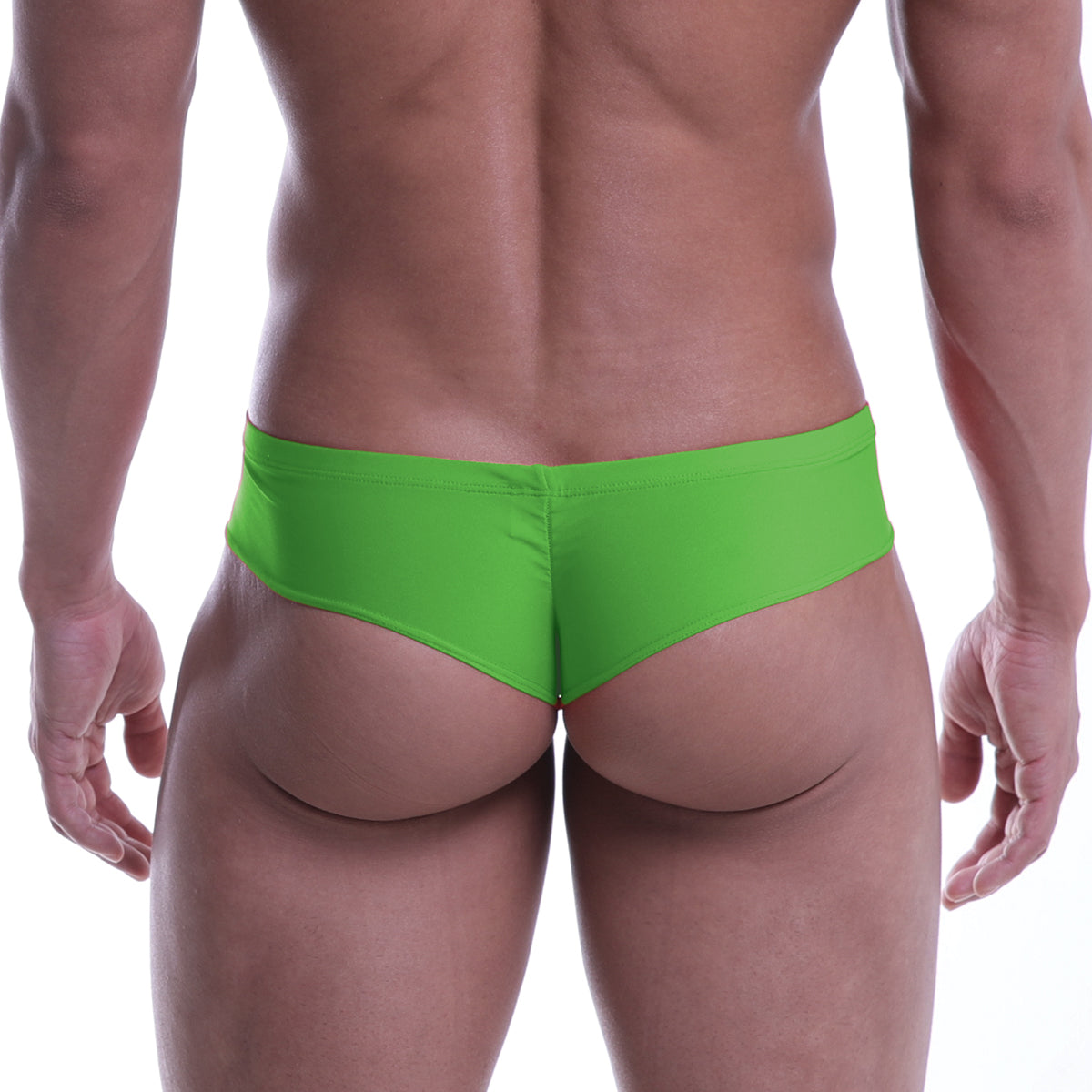 Bright green form-fitting swim trunks with smooth stretchy fabric metro male wear micro cheek green 2027-17