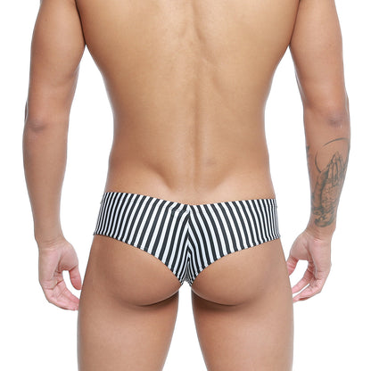 Mens black and white striped swim trunks metro male wear micro cheek jail 2027 40 with snug tailored fit