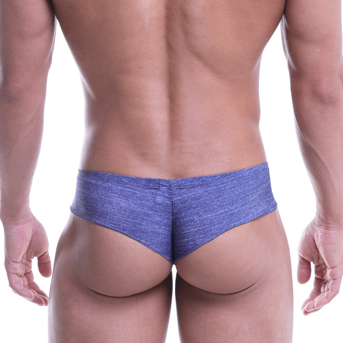 Blue heathered fabric briefs metro male wear micro cheek denim 2027-60 showing back side of the product