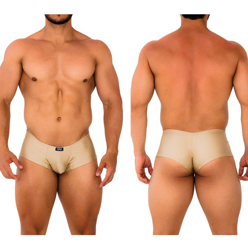 Beige form-fitting briefs with a subtle logo on the waistband from MetroMaleWear cheek gold 2028-21 collection