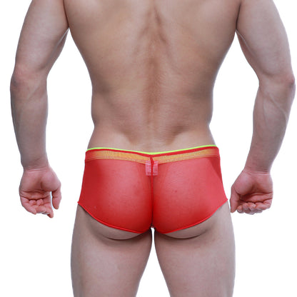 Red mesh briefs with yellow and orange striped waistband from metromalewear cheek onion 2028-72 collection