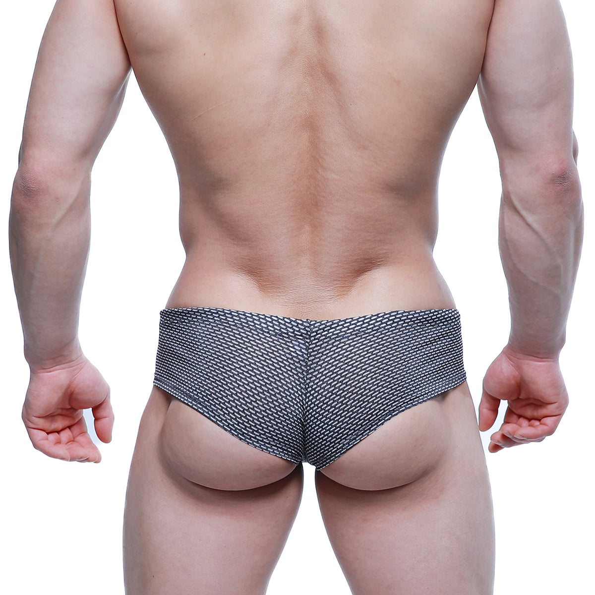 MetroMaleWear cheek honeycomb gray 2028-74 black and white patterned swim trunks with textured woven design