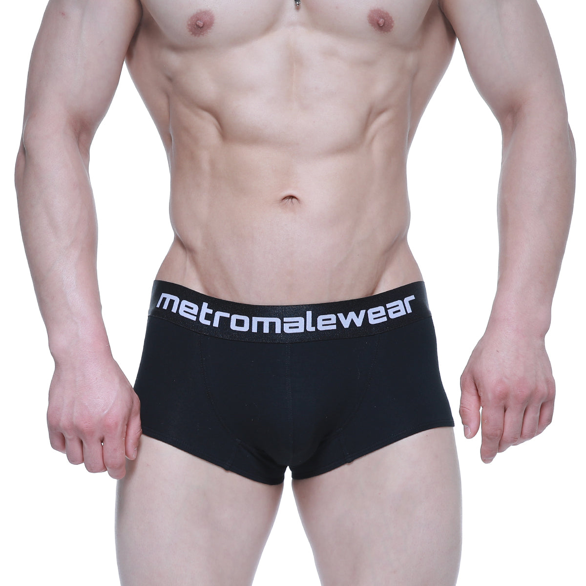 Black metro malewear elemental boxer briefs with white logo waistband designed for comfort and support