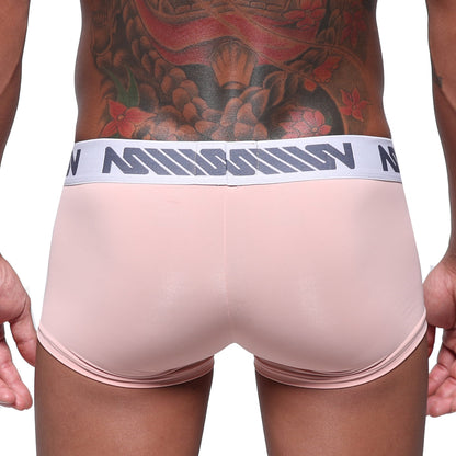 Pink men’s briefs with white elastic waistband featuring milan branding from metromalewear minimo dusty pink 2033-01