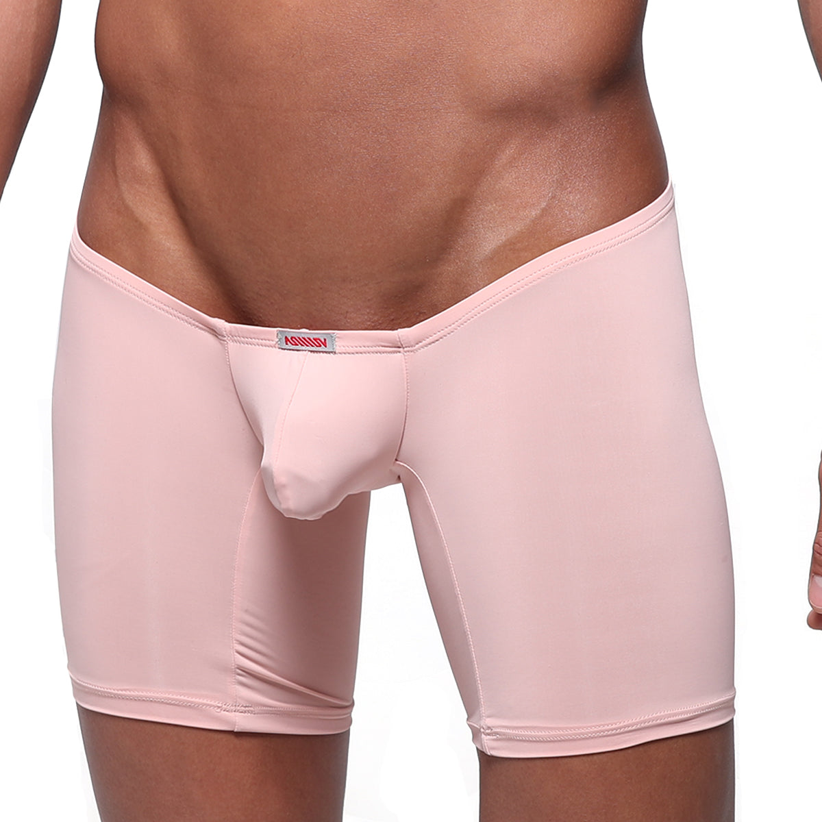 Pink mens briefs with supportive form fitting design and visible MetroMaleWear brand tag on waistband dusty pink