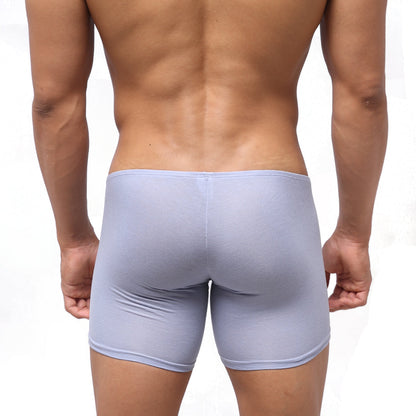 Light blue form-fitting men’s boxer briefs by MetroMaleWear Minimo Long Boxer lavender 2034-08 in soft stretch fabric