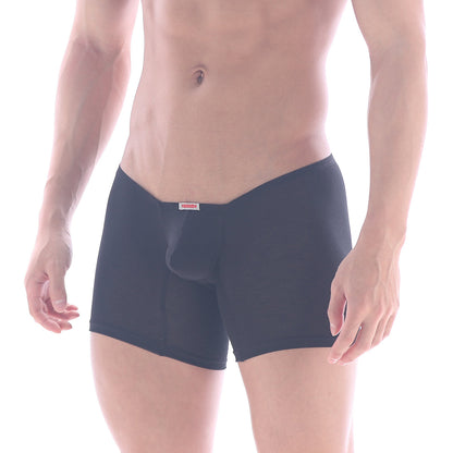 MetroMalewear minimo cotton long black boxer briefs with central pouch and red label on waistband