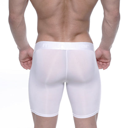 MetroMaleWear Max Long Boxer White 2035-00 sheer white mesh men’s boxer briefs with solid white waistband