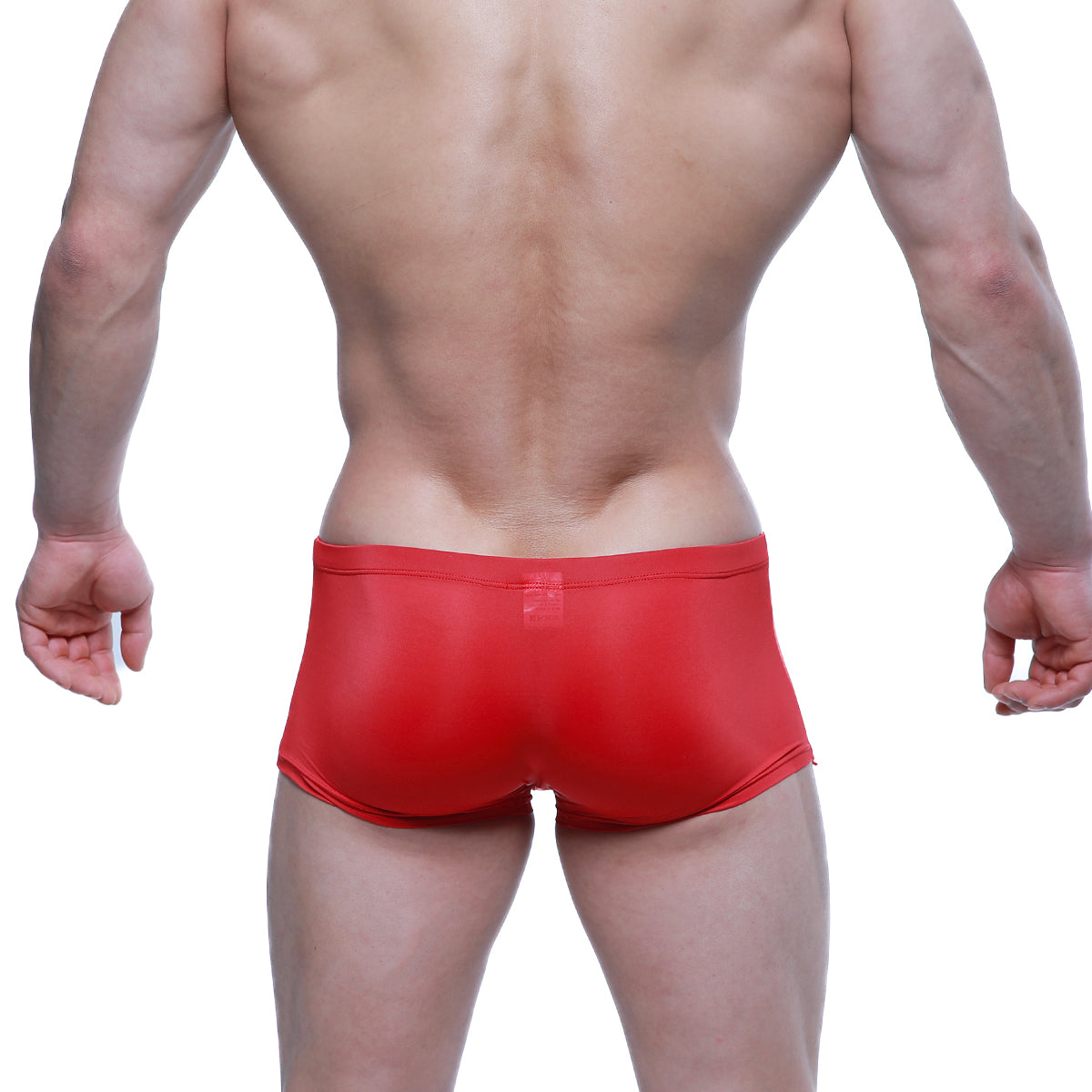 MetroMaleWear enhancement boxer red 2043-12 shiny form-fitting red swim trunks ideal for swimming and beachwear