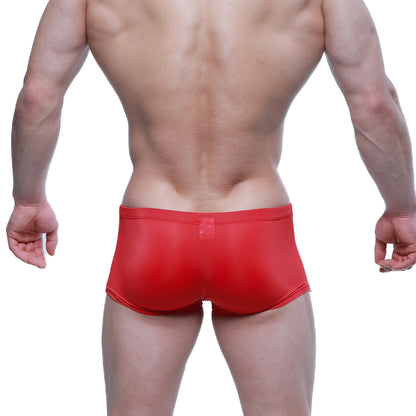 MetroMaleWear enhancement boxer red 2043-12 shiny form-fitting red swim trunks ideal for swimming and beachwear