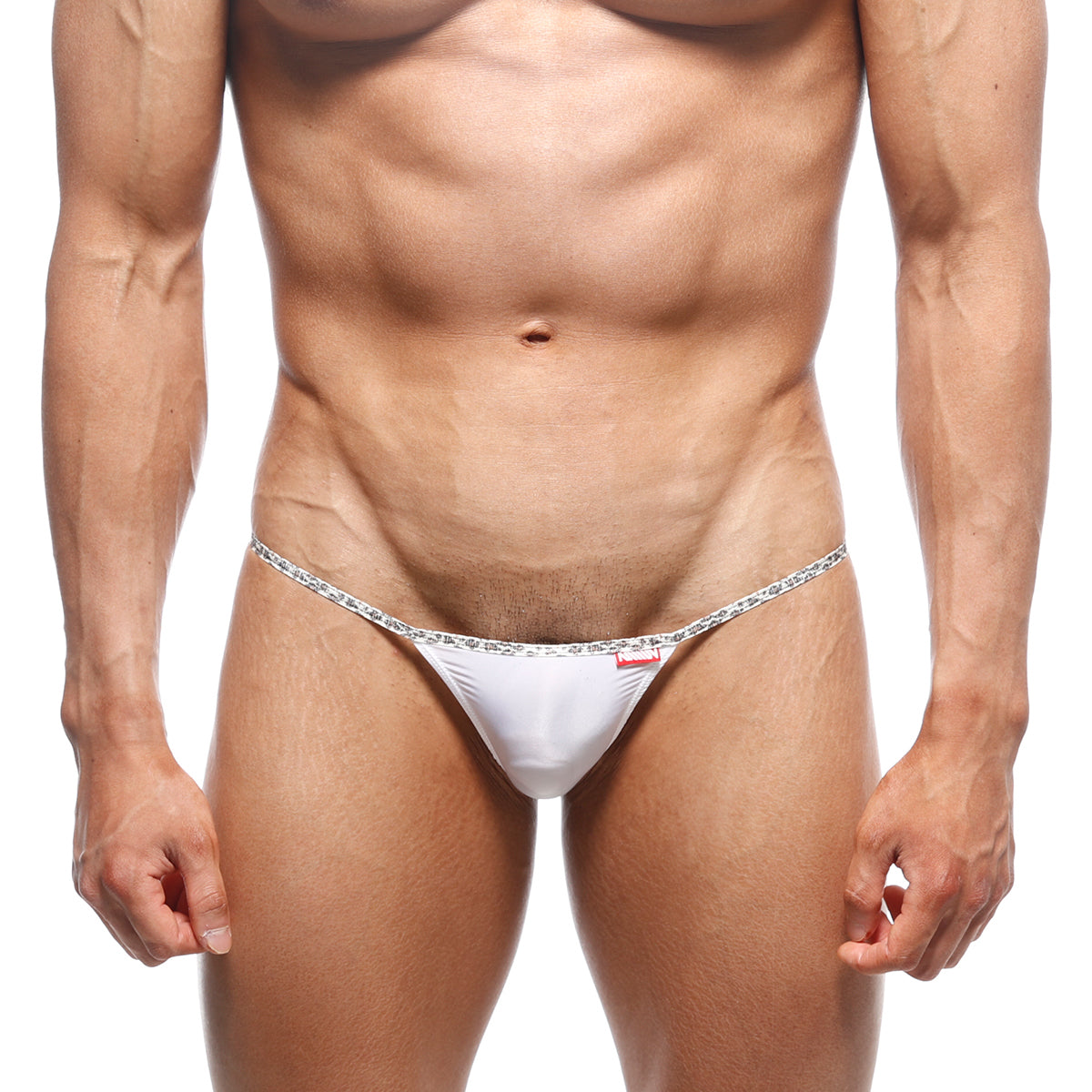White thong with decorative patterned waistband from MetroMaleWear leopard string bikini white 2105-00 product