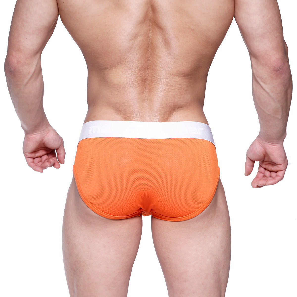 Bright orange mesh briefs with white waistband metro male wear max mesh hip brief in vibrant orange