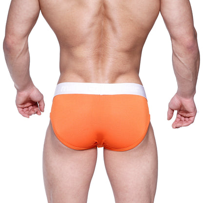 Bright orange mesh briefs with white waistband metro male wear max mesh hip brief in vibrant orange