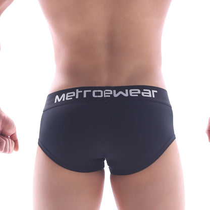 MetroMaleWear max contour brief black 2104-20 features black metrowear briefs with a white logo waistband