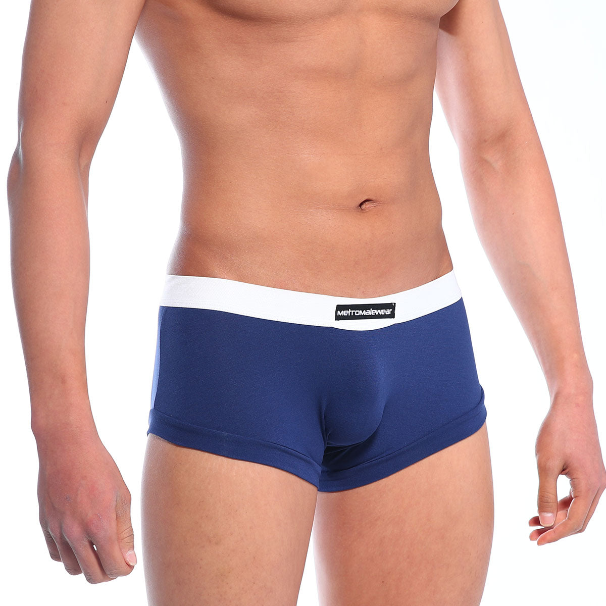 Navy blue briefs with white waistband featuring metromalewear brand label metro malewear waistband boxster dark blue 2110 28