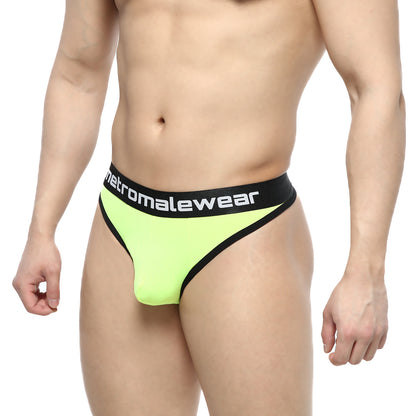 MetroMaleWear martini thong neon green bright neon green with black trim and branded waistband for men
