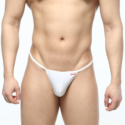 MetroMaleWear Flex String white thong with form-fitting design thin waistband and small red logo on the front