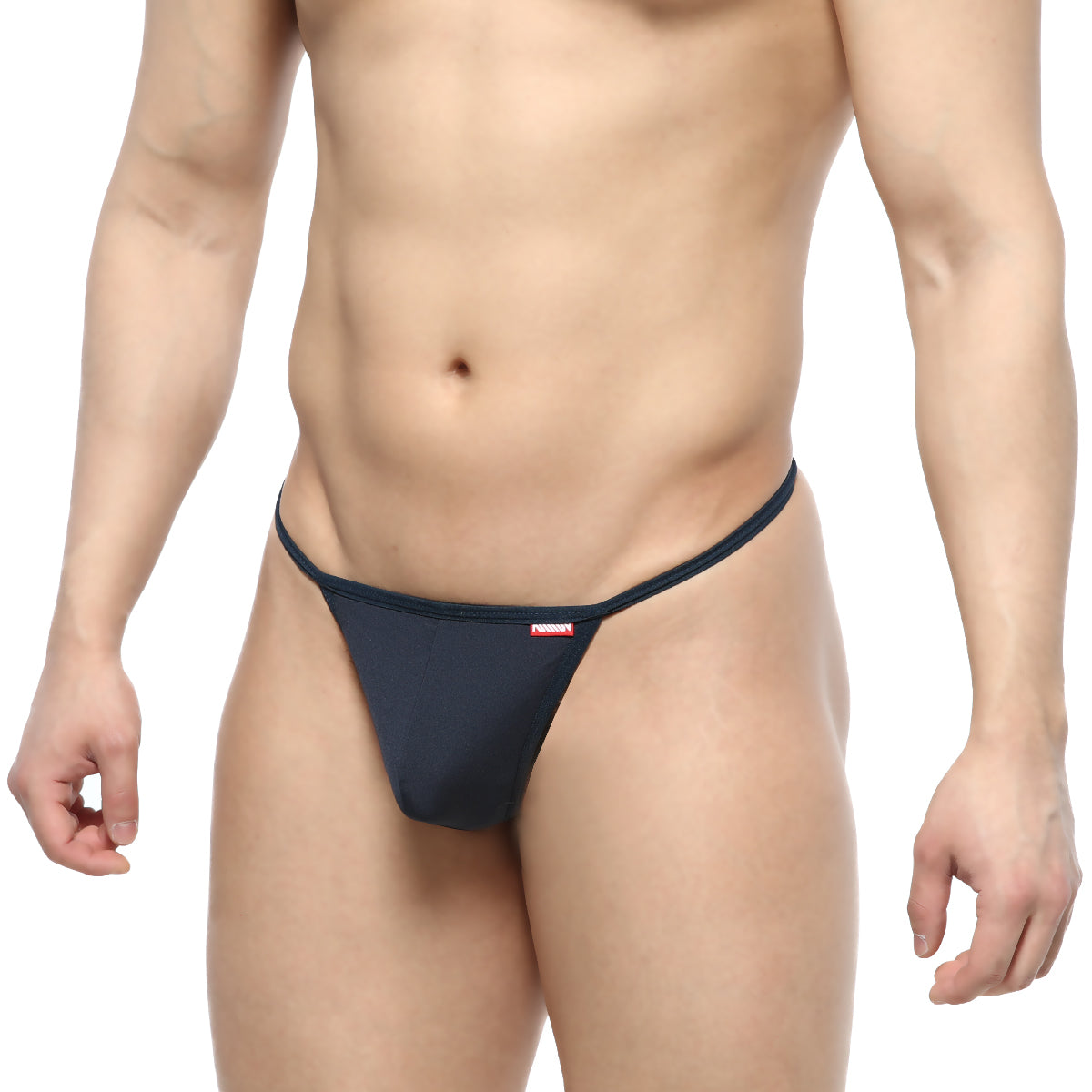 Black MetroMaleWear flex string thong with small red logo on waistband showing back side design