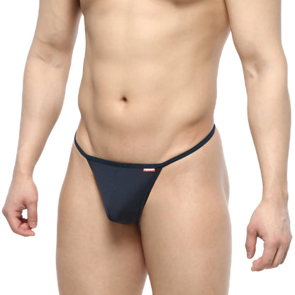 Black MetroMaleWear flex string thong with small red logo on waistband showing back side design