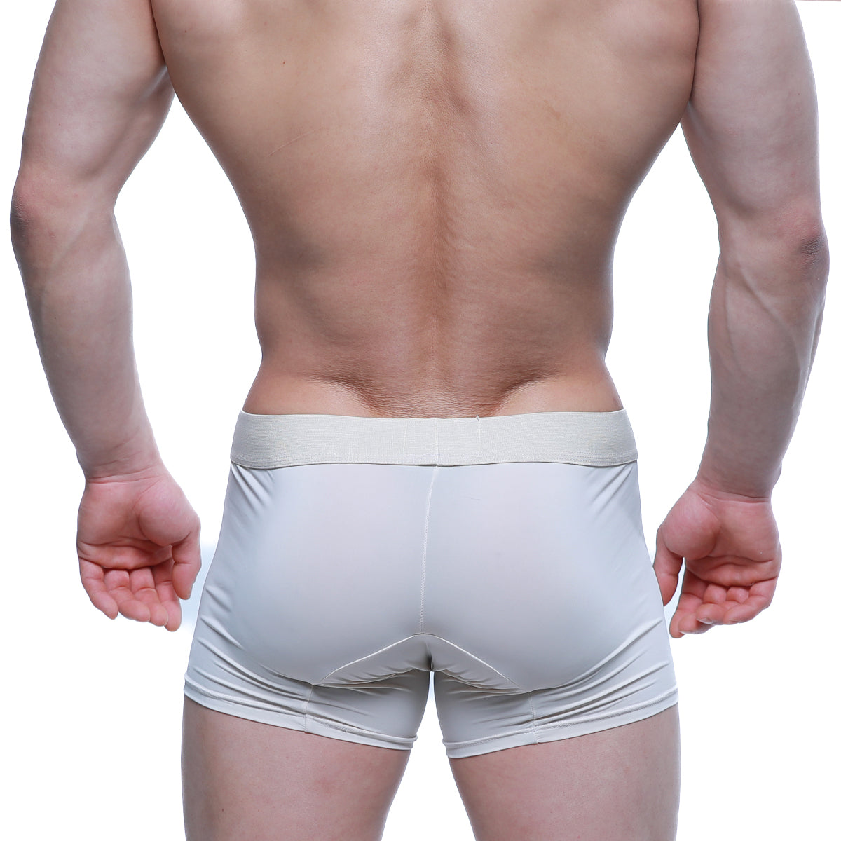 White athletic briefs with matching elastic waistband by metroMalewear model maintenant boxer brief beige 2122-04
