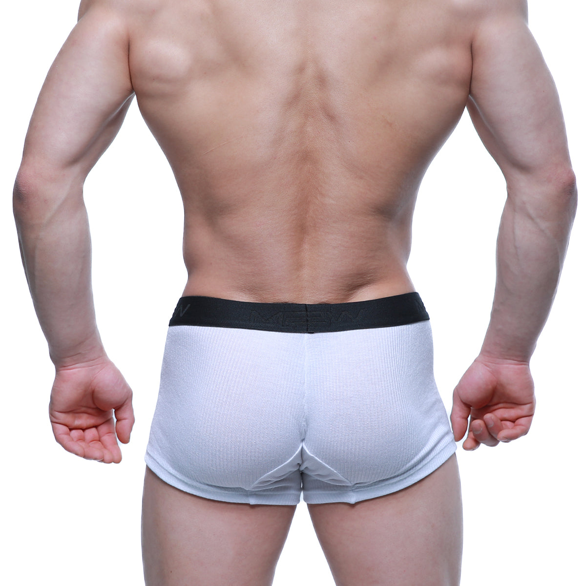White ribbed cotton boxer briefs with black elastic waistband metro male wear voltz boxer brief white 2122-05 front view