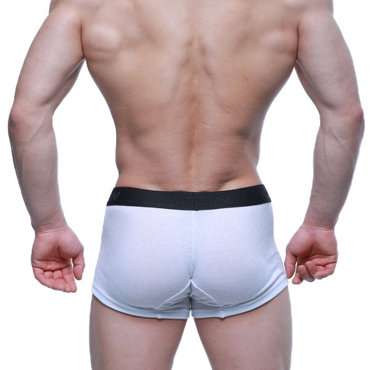 White ribbed cotton boxer briefs with black elastic waistband metro male wear voltz boxer brief white 2122-05 front view