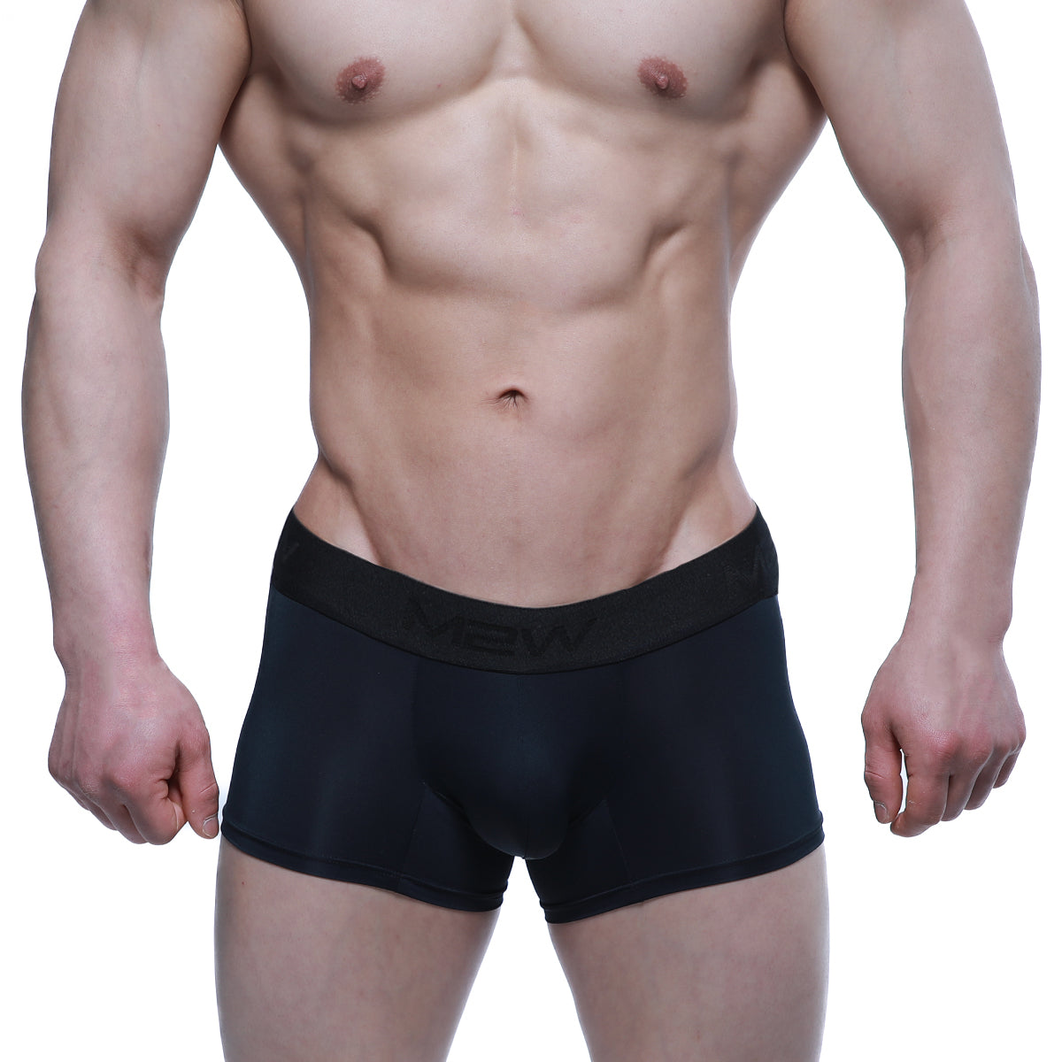 Black mens boxer briefs with black elastic waistband and subtle nevv branding metro malewear maintenant 2122-20