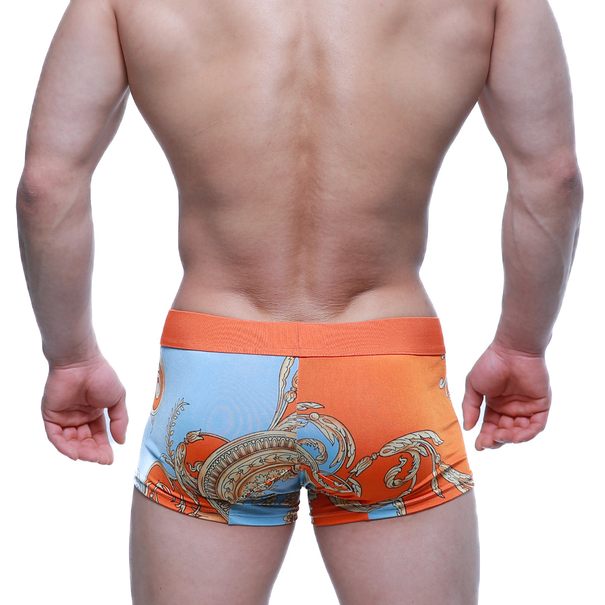 MetroMaleWear Maintenant boxer brief orange 2122-68 with orange and light blue paisley patterned fabric