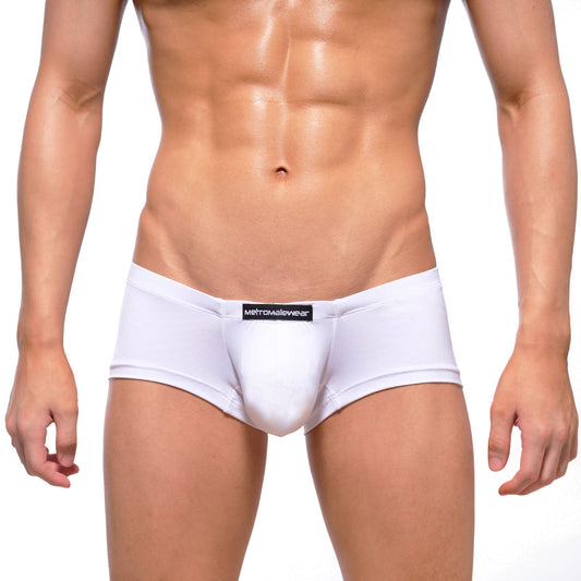 White men’s briefs metro male wear oscar boxer with ribbed texture and black brand label at waistband